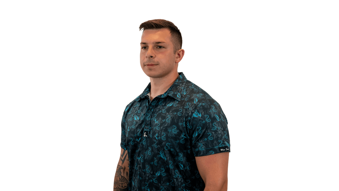 Blue Snake and Bird Active Fit Golf Polos