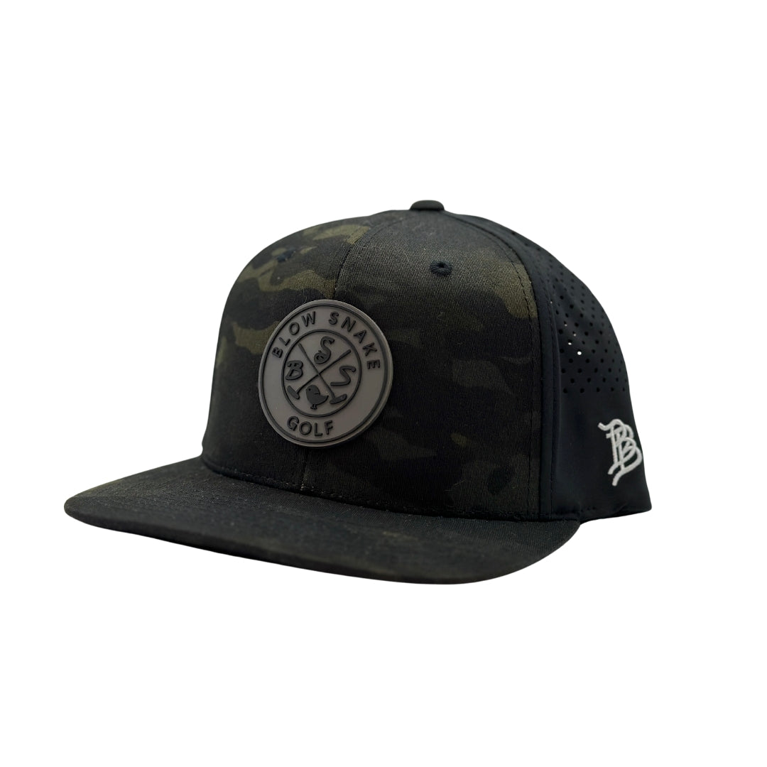 BlowSnake camo flat bill hat