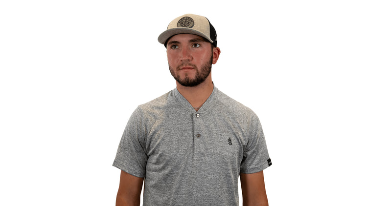 heather gray blade collar blowsnake golf shirt